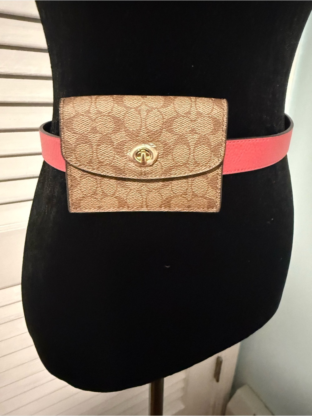 Coach Signature Canvas Belt Bag in Brown with removable Pink Strap! NWOT
